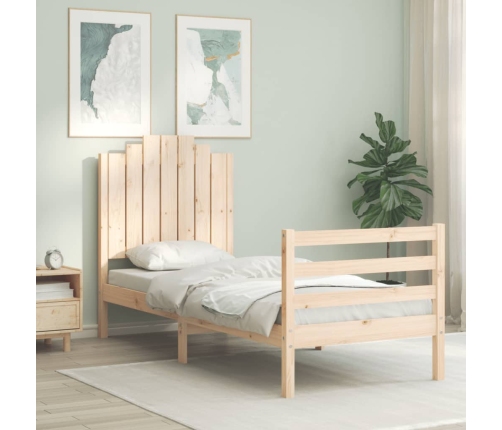 Estructura de cama individual con cabecero madera maciza