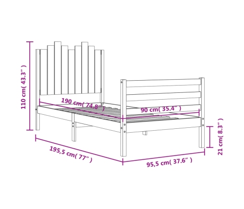 Estructura de cama con cabecero madera maciza