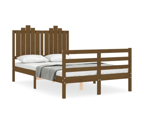 Estructura de cama matrimonio con cabecero madera marrón miel