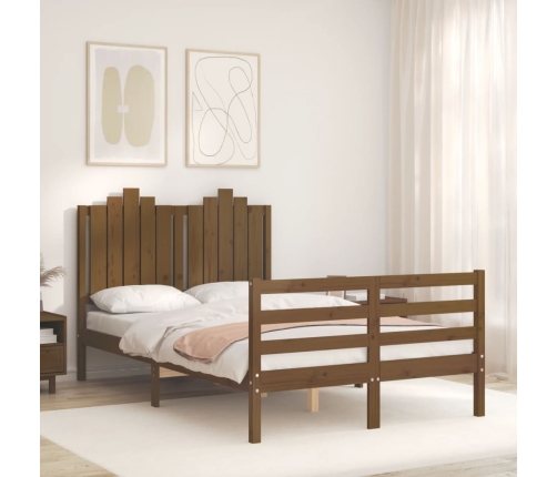 Estructura de cama matrimonio con cabecero madera marrón miel