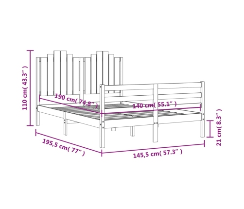 Estructura de cama con cabecero madera maciza 140x190 cm