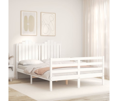 Estructura de cama con cabecero madera maciza blanco 140x190 cm