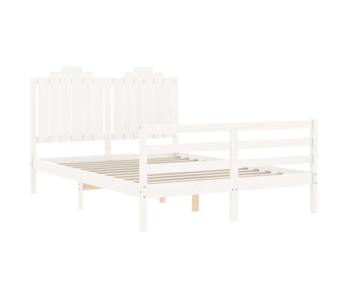 Estructura de cama con cabecero madera maciza blanco 140x190 cm