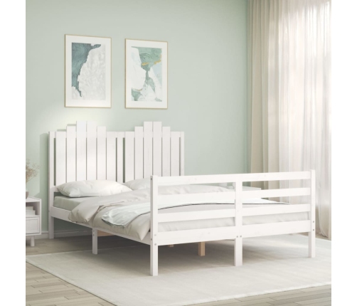 Estructura de cama con cabecero madera maciza blanco 140x190 cm