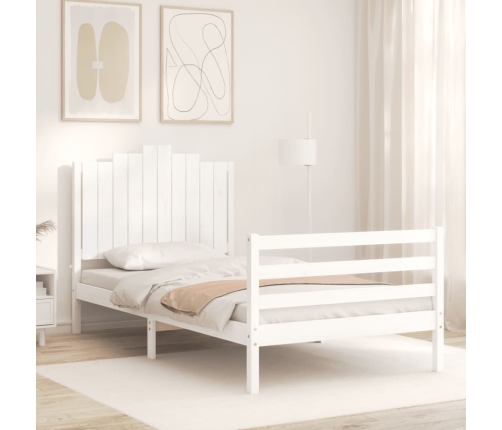 Estructura de cama con cabecero madera maciza blanco 100x200 cm