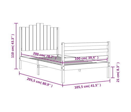 Estructura de cama con cabecero madera maciza blanco 100x200 cm