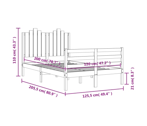 vidaXL Estructura de cama con cabecero madera maciza negro 120x200 cm