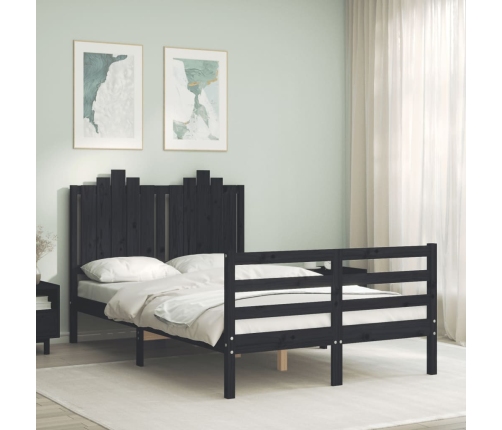 vidaXL Estructura de cama con cabecero madera maciza negro 120x200 cm