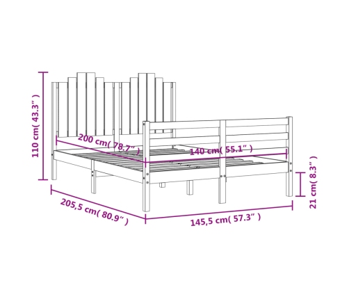 Estructura de cama con cabecero madera maciza 140x200 cm