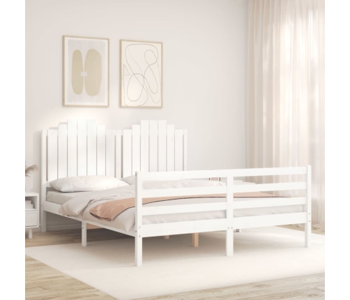 Estructura de cama matrimonio con cabecero madera maciza blanco