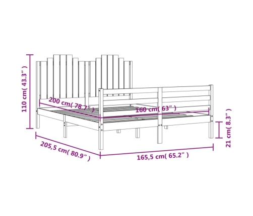Estructura de cama con cabecero madera maciza 160x200 cm