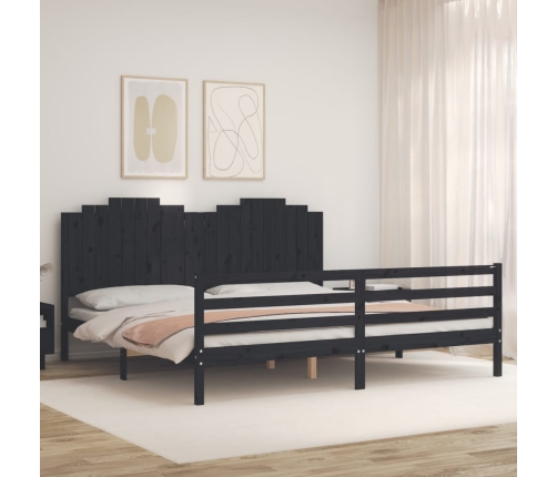 Estructura de cama con cabecero madera maciza negro 200x200 cm