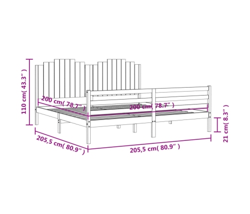 Estructura de cama con cabecero madera maciza negro 200x200 cm