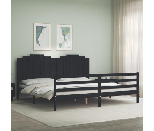 Estructura de cama con cabecero madera maciza negro 200x200 cm