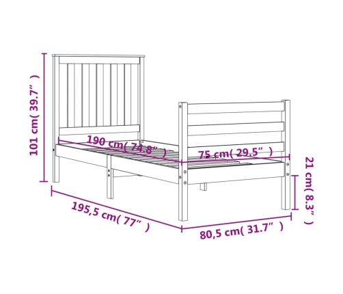 Estructura de cama individual con cabecero madera maciza