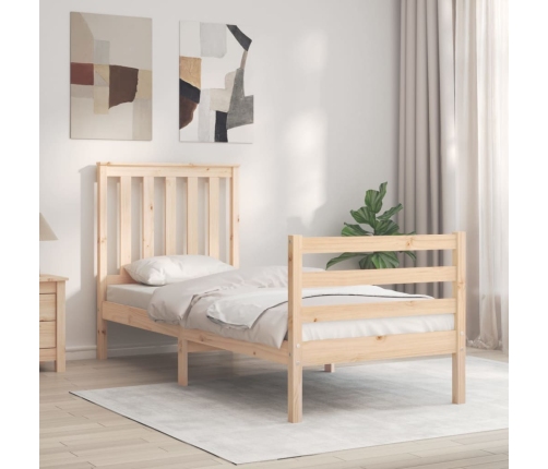 Estructura de cama individual con cabecero madera maciza