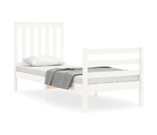 Estructura de cama individual con cabecero madera maciza blanco