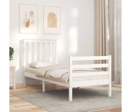 Estructura de cama individual con cabecero madera maciza blanco