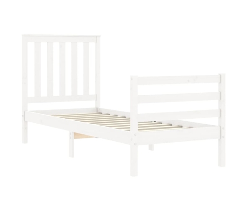 Estructura de cama individual con cabecero madera maciza blanco