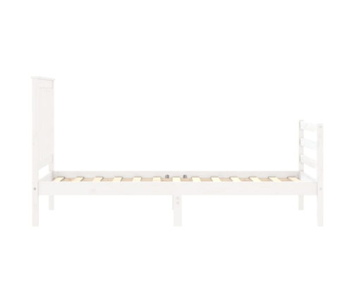 Estructura de cama individual con cabecero madera maciza blanco