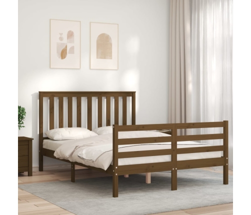 Estructura de cama matrimonio con cabecero madera marrón miel