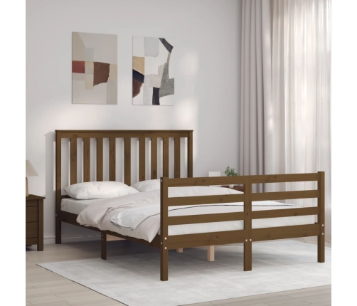 Estructura de cama matrimonio con cabecero madera marrón miel