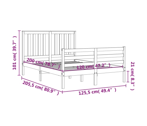 Estructura de cama con cabecero madera maciza 120x200 cm