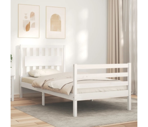 Estructura de cama con cabecero madera maciza blanco