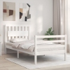 Estructura de cama con cabecero madera maciza blanco