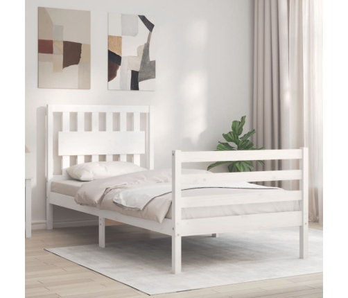 Estructura de cama con cabecero madera maciza blanco