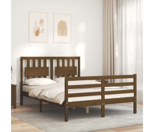 Estructura de cama matrimonio con cabecero madera marrón miel