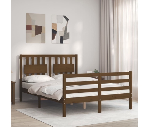 Estructura de cama matrimonio con cabecero madera marrón miel