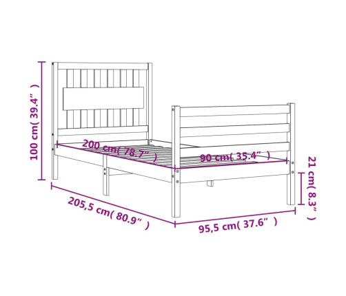 Estructura de cama con cabecero madera maciza blanco 90x200 cm