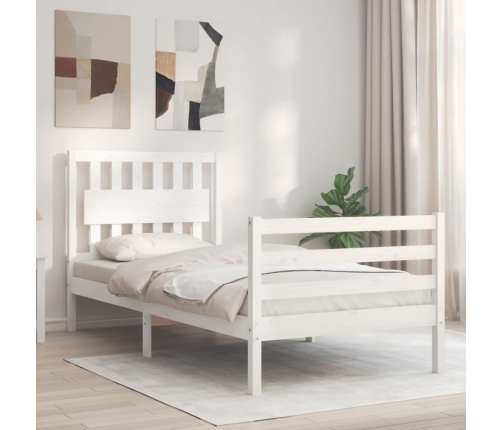 Estructura de cama con cabecero madera maciza blanco 90x200 cm