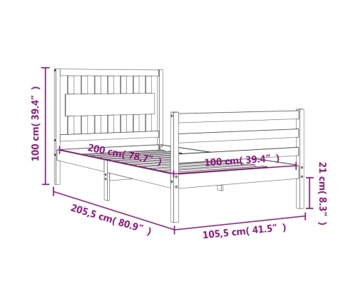 Estructura de cama con cabecero madera maciza 100x200 cm