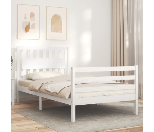 Estructura de cama con cabecero madera maciza blanco 100x200 cm