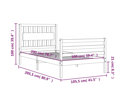 Estructura de cama con cabecero madera maciza blanco 100x200 cm