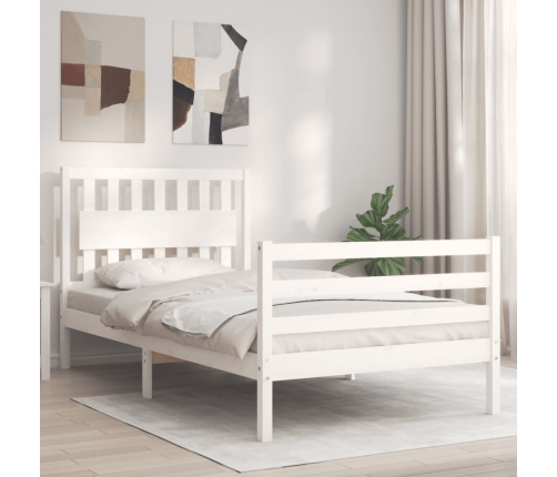 Estructura de cama con cabecero madera maciza blanco 100x200 cm