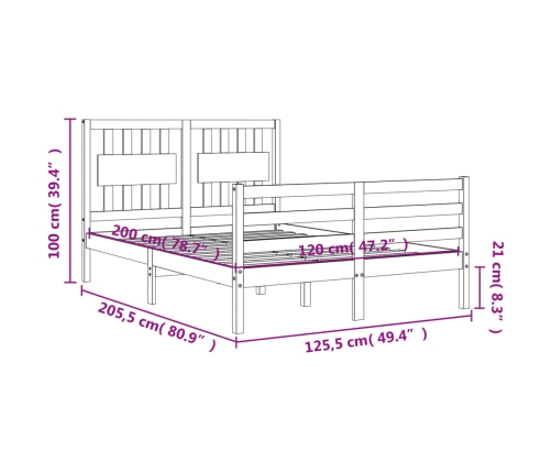 Estructura de cama con cabecero madera maciza 120x200 cm