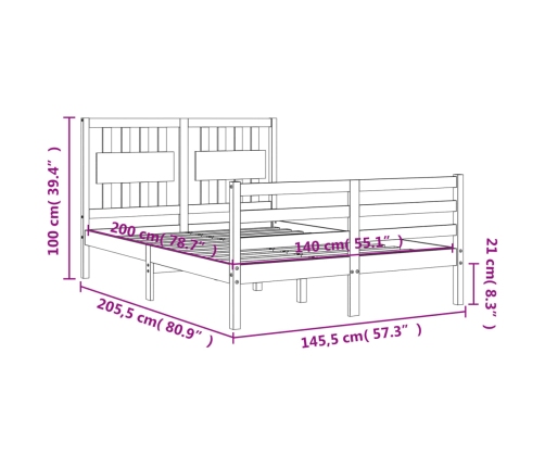 Estructura de cama con cabecero madera maciza blanco 140x200 cm