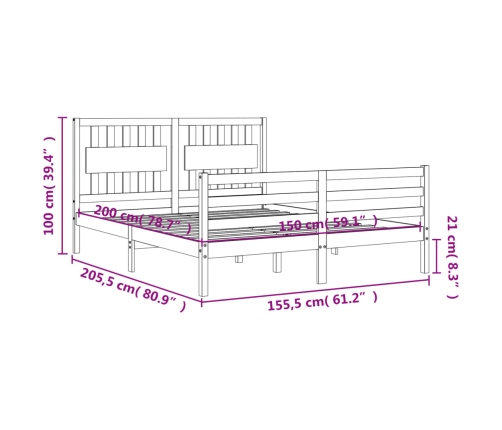 Estructura de cama de matrimonio con cabecero madera maciza