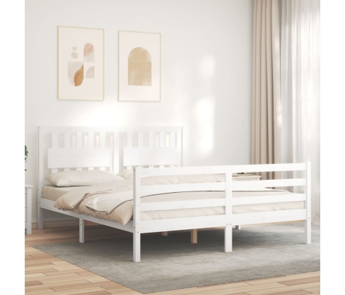 Estructura de cama matrimonio con cabecero madera maciza blanco