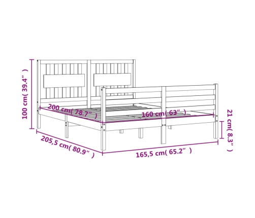 Estructura de cama con cabecero madera maciza 160x200 cm