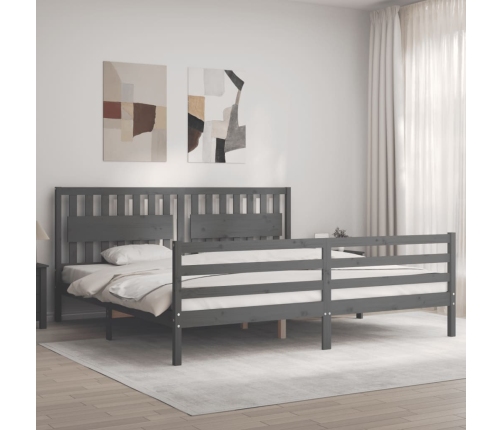 Estructura de cama con cabecero madera maciza gris 200x200 cm