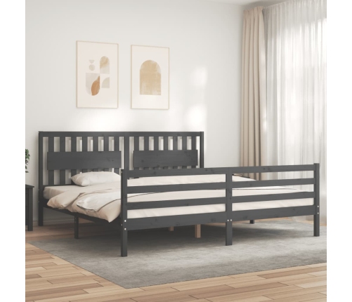 Estructura de cama con cabecero madera maciza gris 200x200 cm