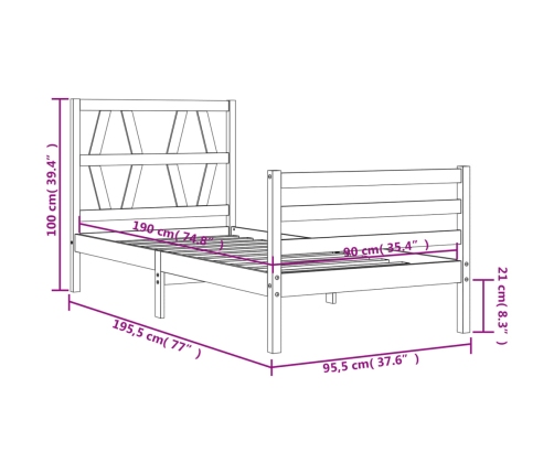 Estructura de cama con cabecero madera maciza blanco