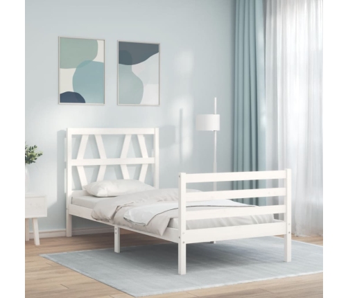 Estructura de cama con cabecero madera maciza blanco