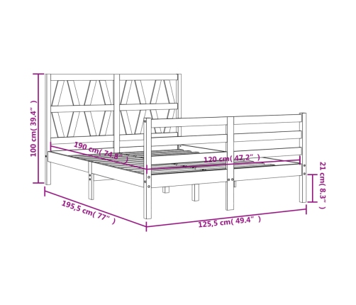 Estructura de cama de matrimonio con cabecero madera maciza