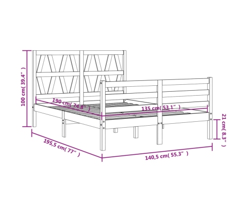 Estructura cama de matrimonio con cabecero madera maciza blanco