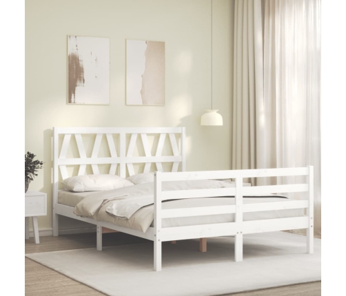 Estructura de cama con cabecero madera maciza blanco 140x190 cm